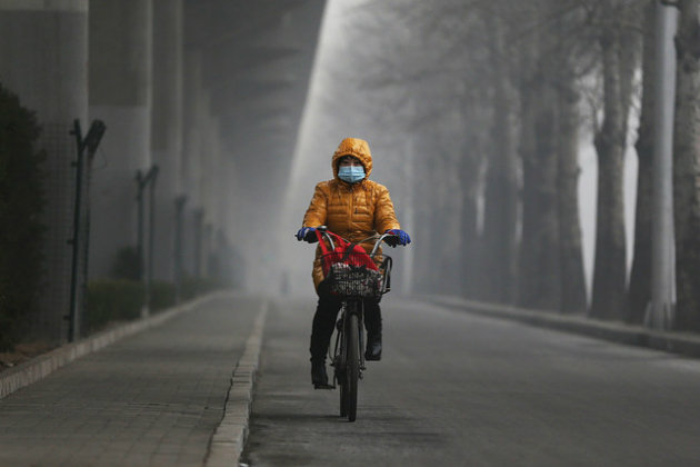 Bicyclist in Air Pollution in China